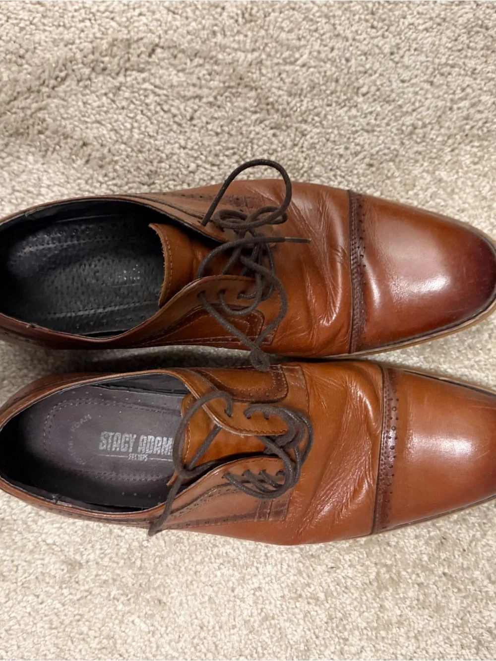 Stacy Adams Tan/Brown Leather Lace-Up Oxfords